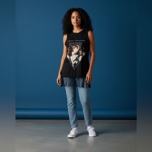 Black Graphic Band T Tank Top